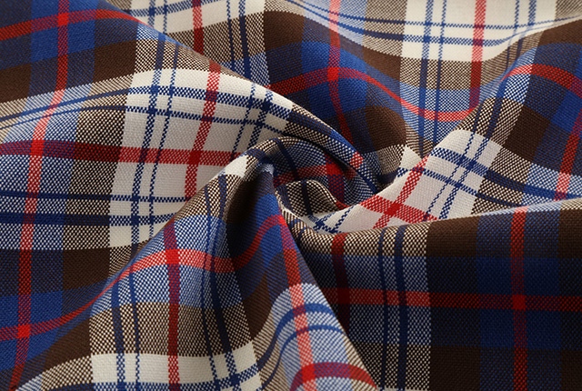 Brown/red/white/navy checked sustainable TR stretch plain fabric for lady's blazer HLTR18040